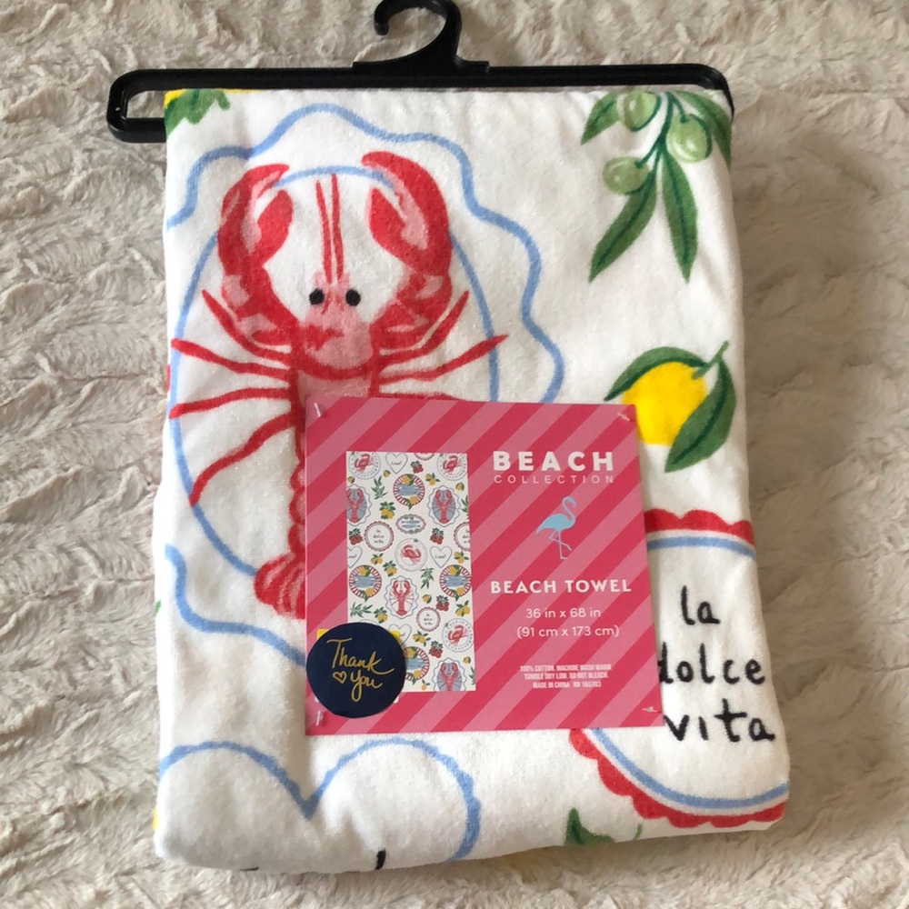 La Dolce Vita Red Lobster and Yellow Lemon Beach Towel